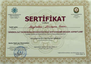 Hekim Ginekoloq Xanim Adigozelova sertifikatlari (certifications)
